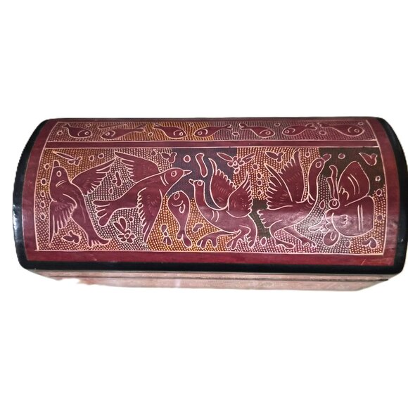VTG Olinalá Lacquer Box from Guerrero – Hand-Carved Medium Trinket Box Folk Art - Picture 2 of 8